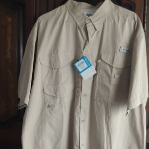 Columbia Tan Casual Button Down Shirt Relaxed Fit XL